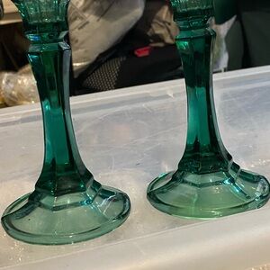 Elegant Green Glass Candle Holders